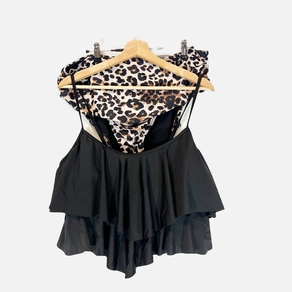 Shein Plus Size Bikini Set Animal Print Bottoms Black Ruffled Top Plus Size 4XL - Picture 1 of 12